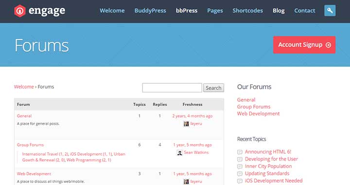 Engage WordPress Forum Theme