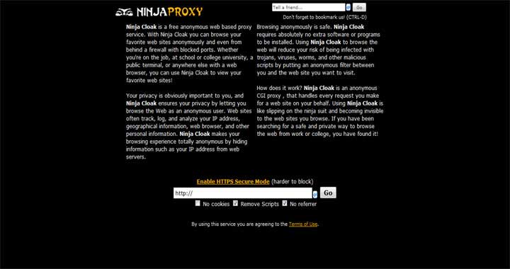 Ninja Cloak proxy server free online