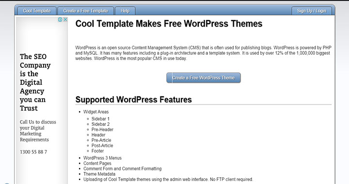 CoolTemplate free wordpress theme generator